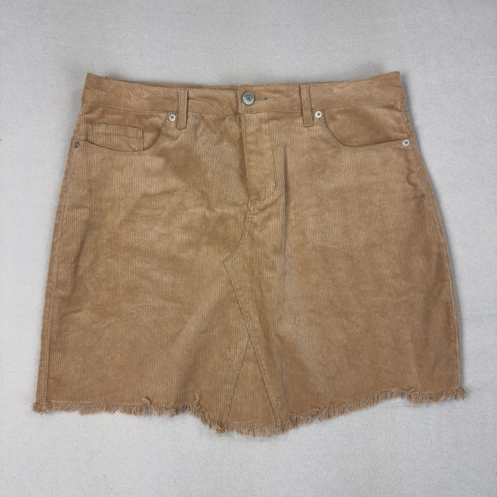Love Tree Womens Tan Corduroy Mini Skirt Raw Hem Camel Brown Size XL Y2K